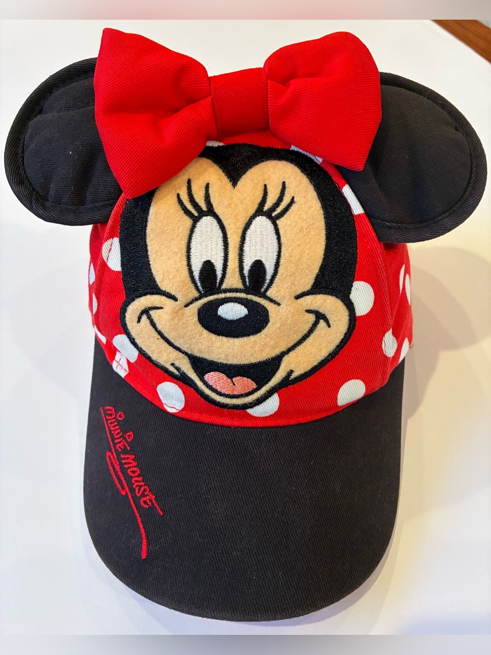 Disney Parks Toddler Minnie Mouse Ears Baseball Cap Red Polka Dot Bow